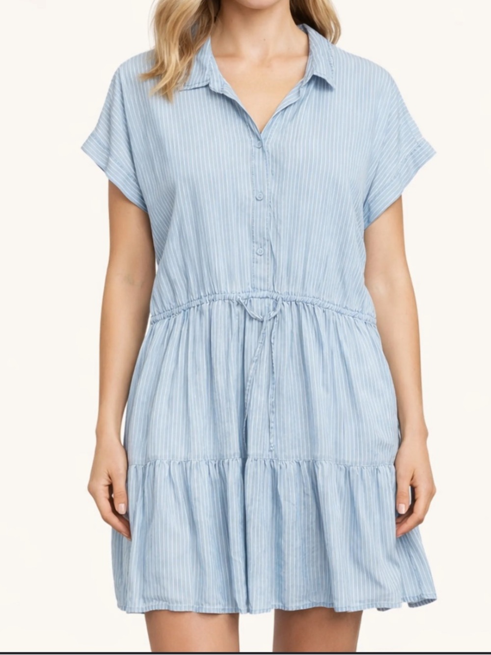 BeachLunchLounge Blue White Stripe Dolman Sleeve Tiered Shirt Dress large